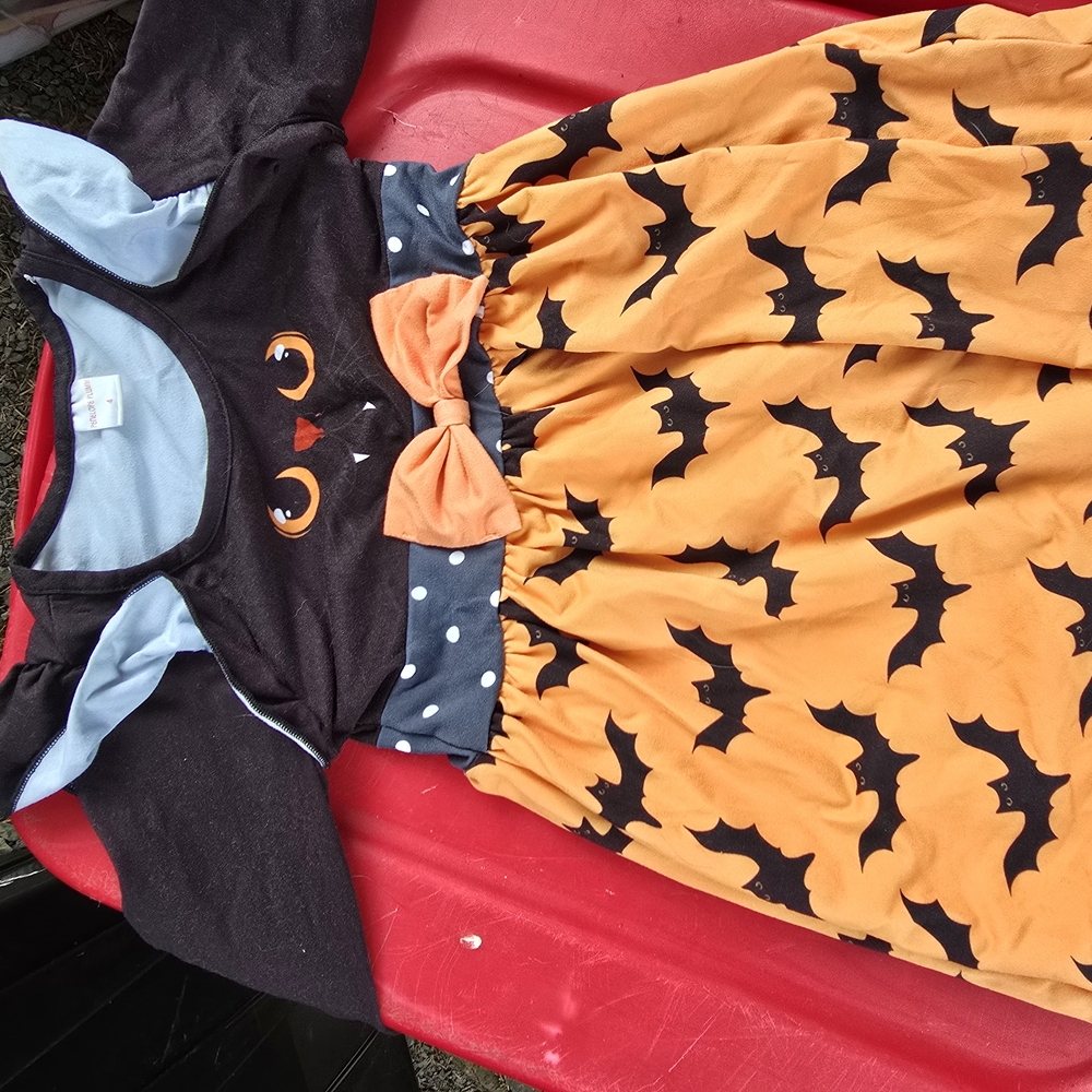 Charming Bat Pattern Dress in Orange and Black